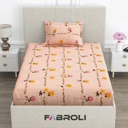 FABROLI Orange & Brown Floral Printed 300 TC Single Bedsheet Set 2.28 m x 1.52 m-image-29
