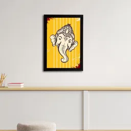 eCraftIndia Yellow & Cream-Coloured Lord Ganesha Satin Matt Textured UV Wall Art image 1