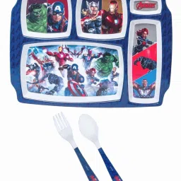 Servewell Avengers Multicolor Melamine Rectangle Kids 3Pcs Dinner Set image 2