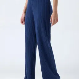 LOV by Westside Navy Self-Striped High-Rise Cotton-Blend Pants-image-17