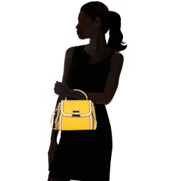 Luvoksi Yellow & Beige Solid Medium Handbag image 2