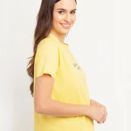 Zink London Yellow Graphic Print Crop T-Shirt image 3