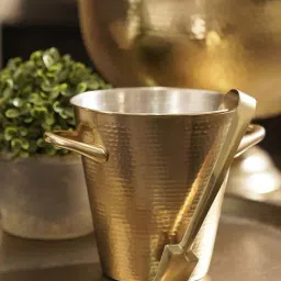 Pure Home and Living Gold Stainless Steel Matt Finish Hammered Ice Bucket With Tong-picture-35
