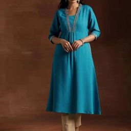 Libas Blue A-Line Embroidered Kurtas-picture-12