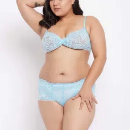 Secrets By ZeroKaata Blue Lace Work Bra Panty Set-picture-10