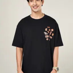 People By Pantaloons Black Cotton Regular Fit Printed T-Shirt-image-61