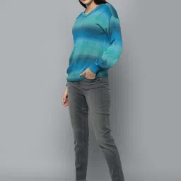 Allen Solly Blue Cotton Color-Block Sweater image 4