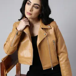 showoffff SHOWOFF Mustard Faux leather Regular Fit Biker Jacket-picture-14