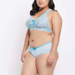 Secrets By ZeroKaata Blue Lace Work Bra Panty Set image 3