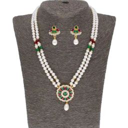 Sri Jagdamba Pearls Multicolored Gold Plated Necklace Set-picture-42