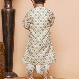 AJ Dezines Kids Light Yellow & White Floral Print Full Sleeves Kurta with Dhoti image 2