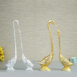 eCraftIndia Set of Two 19 Inch Silver Kissing Swan Couple Handcrafted Decorative Figurine-picture-15