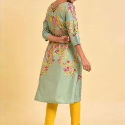W Green Printed A Line Kurta image 2