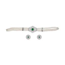 Sri Jagdamba Pearls Fatema Green & Pearl White Alloy Necklace & Earring Set-picture-33