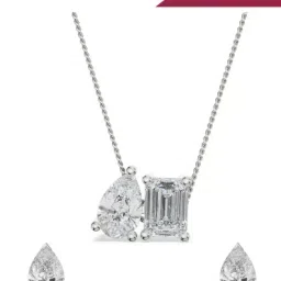 EMORI 18k (750) White Gold Pear Emerald Lab Grown Diamond Necklace & Earring Set-picture-22