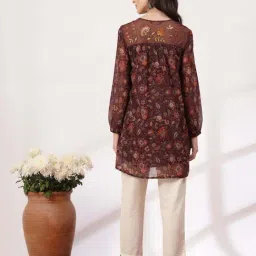 Nayam By Lakshita Brown A-Line Floral Print Kurtis image 2