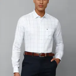 Allen Solly White Cotton Slim Fit Checks Shirt-picture-25