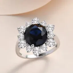 ornate jewels 925 Silver 3.5 Ct Blue Sapphire and American Diamond Floral Design Ring for Women & Girls-picture-20
