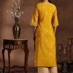 Libas Yellow Straight Fit Embroidered Kurta image 2