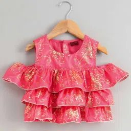 TWISHA Kids Pink & Yellow Embroidered Top Set image 2
