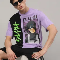 Free Authority Black & Purple Loose Fit Naruto Printed Crew Oversized T-Shirt-image-90