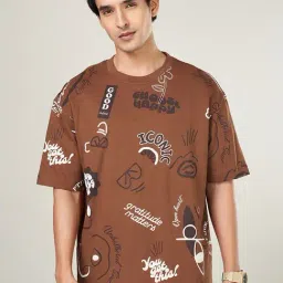 People By Pantaloons Brown Cotton Regular Fit Printed T-Shirt-picture-40
