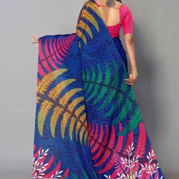 Satrani Blue Printed Saree With Unstitched Blouse image 2