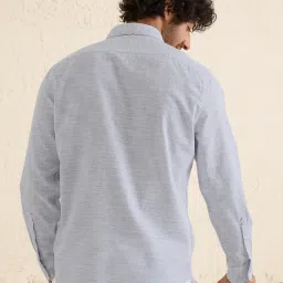 Andamen Blue Linen Slim Fit Self Pattern Shirt image 2
