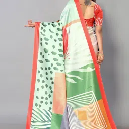 Satrani Cream Printed Saree With Unstitched Blouse image 2