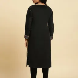 Wishful by W Black Velvet Embroidered Straight Kurta image 2