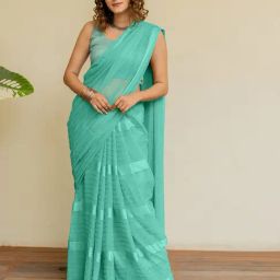 Mirchi Fashion Teal Georgette Solid Saree With Unstitched Blouse-picture-16