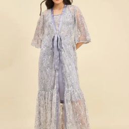 The Kaftan Company Lavender Regular Fit Textured Night Dress-picture-0