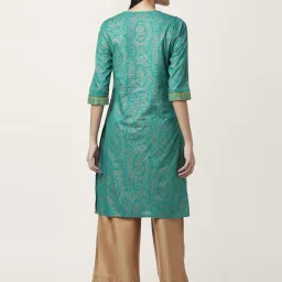 Rangmanch by Pantaloons Green Cotton Printed Straight Kurta image 2