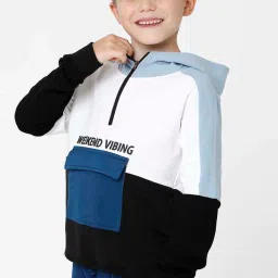 Kate & Oscar Kids White & Blue Cotton Color Block Full Sleeves Sweatshirt image 2