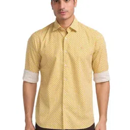 ColorPlus Yellow Pure Cotton Tailored Fit Printed Shirt-image-11