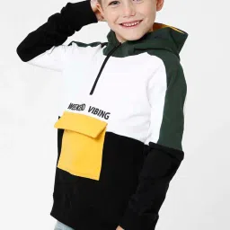 Kate & Oscar Kids White & Black Cotton Color Block Full Sleeves Sweatshirt image 2
