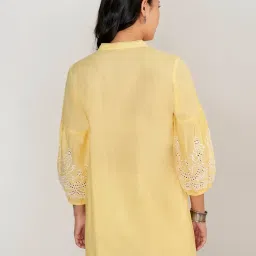 Global Desi Yellow Cotton Self Design Tunic image 2