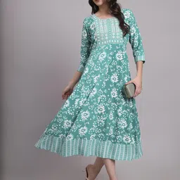 Angkor Women Turquoise Blue Viscose Rayon Kurtas-picture-35