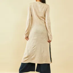 Soch Beige Acrylic Floral Pattern Knitted Winter Straight Kurta with Pocket image 2