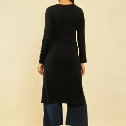 Soch Black Acrylic Patterned Knit Winter Straight Kurta with Pocket image 2