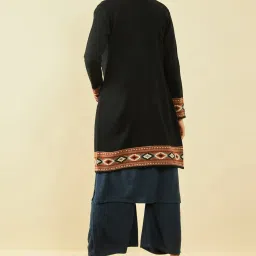 Soch Black Acrylic Knitted Open-Front Longline Shrug with Pockets image 2