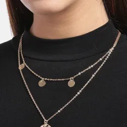 OOMPH Gold Tone Link Chain World Globe Medalion Multi Layer Necklace for Women image 2