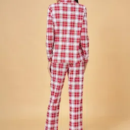 Dreamz by Pantaloons Red Cotton Chequered Shirt Pyjama Set image 2