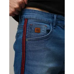 Campus Sutra Blue Regular Fit Striped Denim Shorts image 4