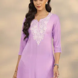 Libas Lavender Straight Fit Embroidered Kurti-picture-16