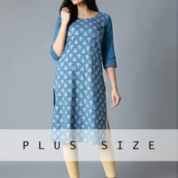 Aurelia Blue Printed Straight Kurta image 1