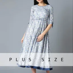 Aurelia Grey & Blue Floral Print Flared Kurta image 1