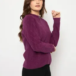 MADAME Purple Acrylic Self Full Sleeves Cardigan image 4