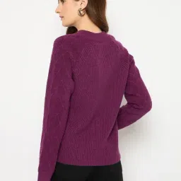 MADAME Purple Acrylic Self Full Sleeves Cardigan image 2