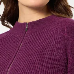 MADAME Purple Acrylic Self Full Sleeves Cardigan image 5